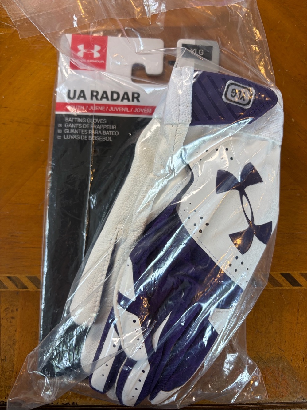NEW Under Armour UA Radar Purple White Batting Gloves Girls Youth Large (YLG)